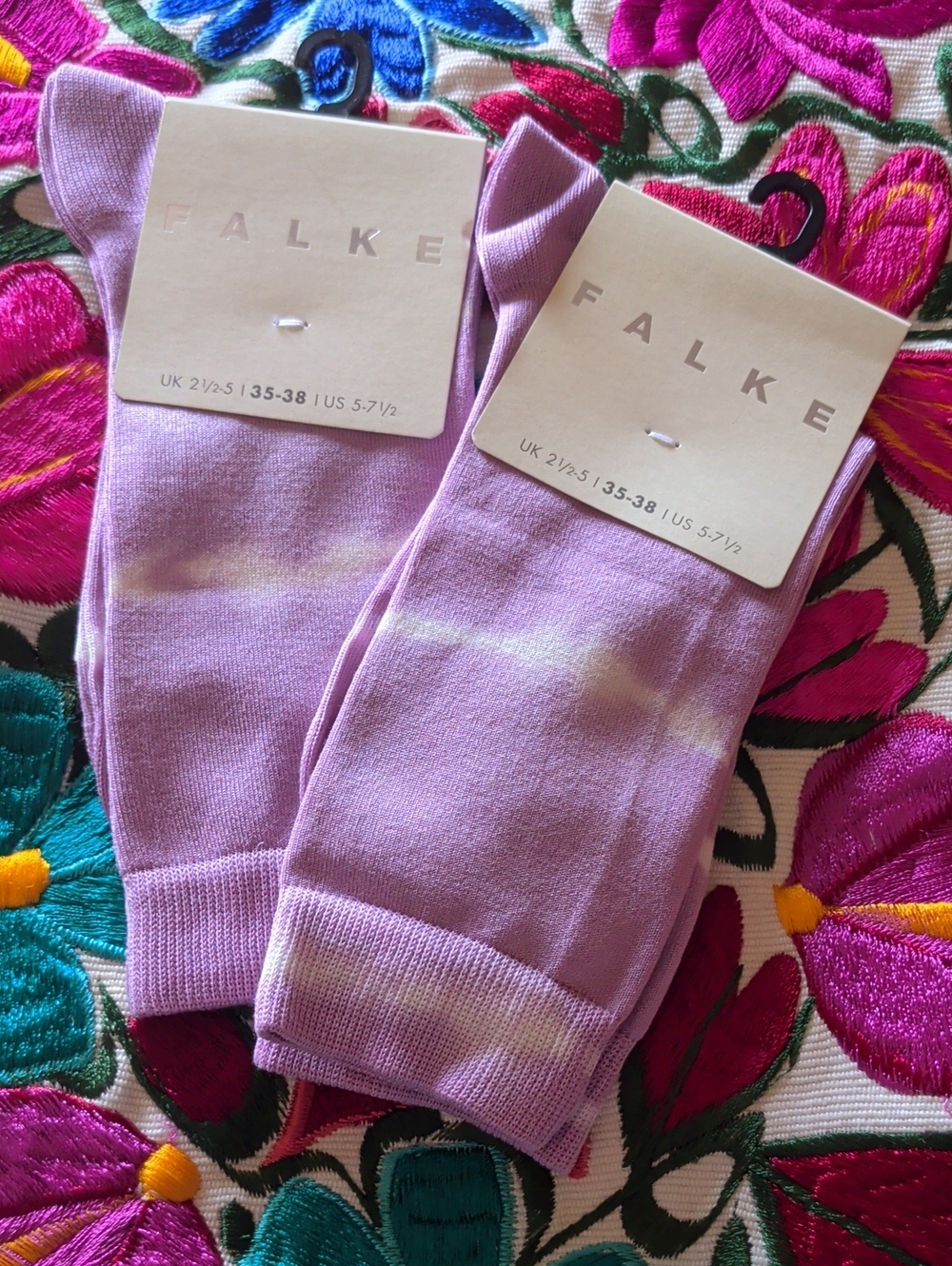 2 Pairs Falke Lavender Tie-Dye Crew Socks - Pastel Purple